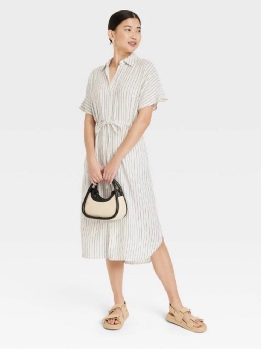 A New Day Linen Shirt Dress Maxi WhiMedium Stripe Fall Quiet Luxury Cottagecore